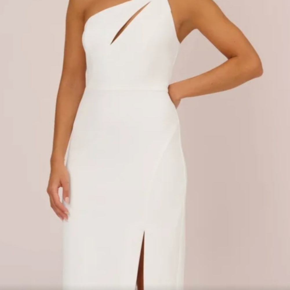 Adrianna Papell Size 14 Ivory One Shoulder Crepe Dress With Cutout Neckline